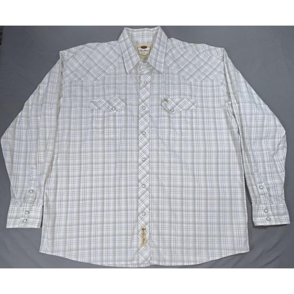 Larry Mahan Shirt Mens 2XL White Plaid Cotton Long Sleeve Western Snap Cowboy